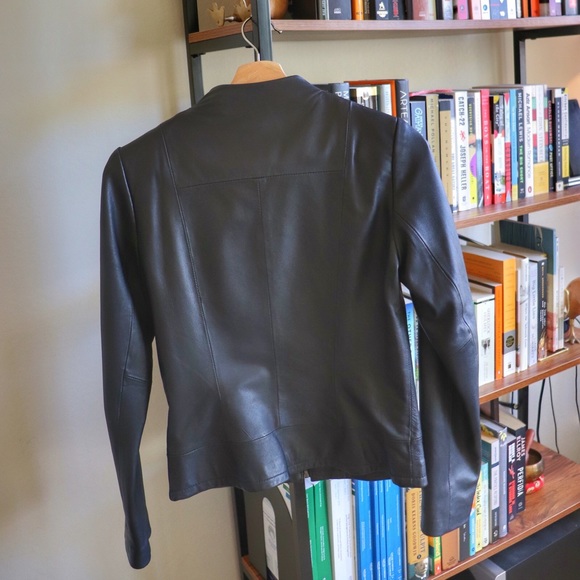 Black 100% Real Leather Jacket Slim Fit Zip Up - Picture 2 of 5